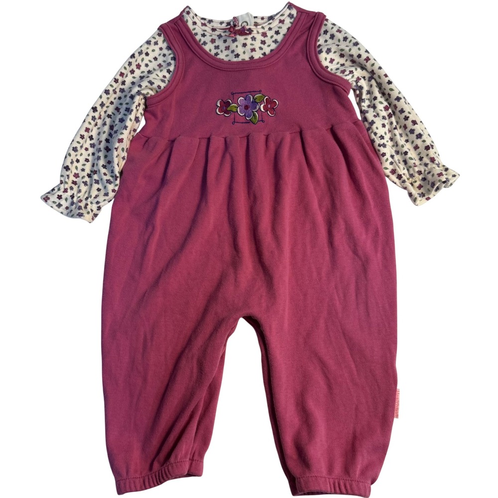 Vintage 90s Healthtex Embroidered Floral Romper Jumpsuit Outfit 12 month girl